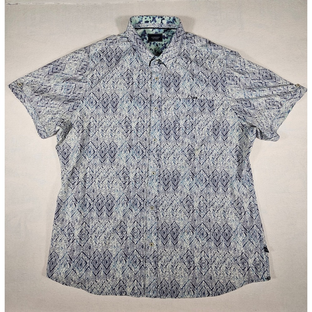 7Diamonds Mens XXL Short Sleeve Button Down‎ Shirt Blue Diamond 4 Way Stretch 24